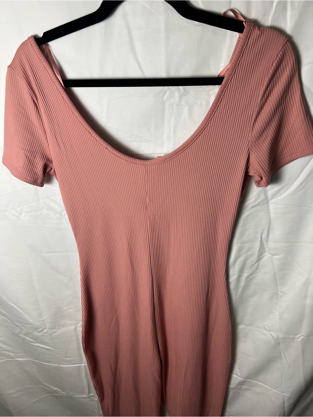 Ribbed Scoop Neck Short Sleeve Top — Dusty Rose Size M